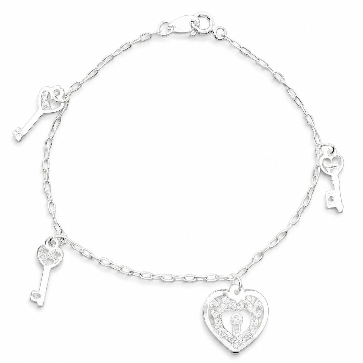 Pulsera Corazon Llave Plata Ley 925