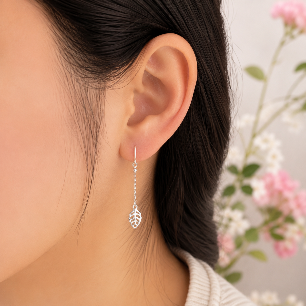 Arete Largo Hojas Plata Ley 925