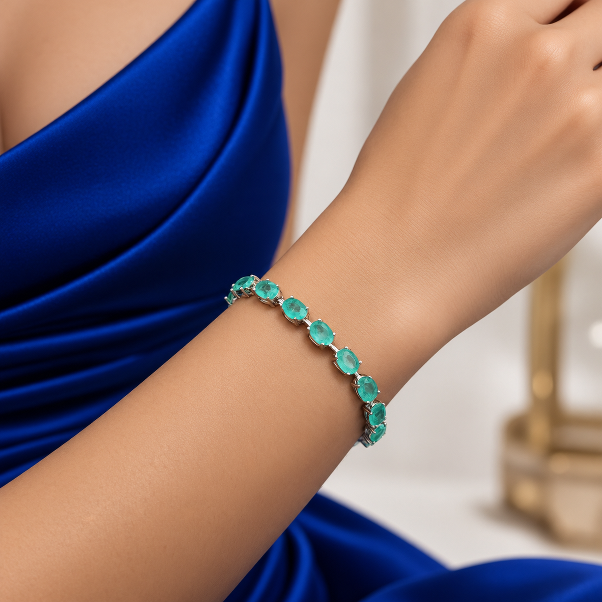 Pulsera Verde Aqua Turmalina Plata Ley 925