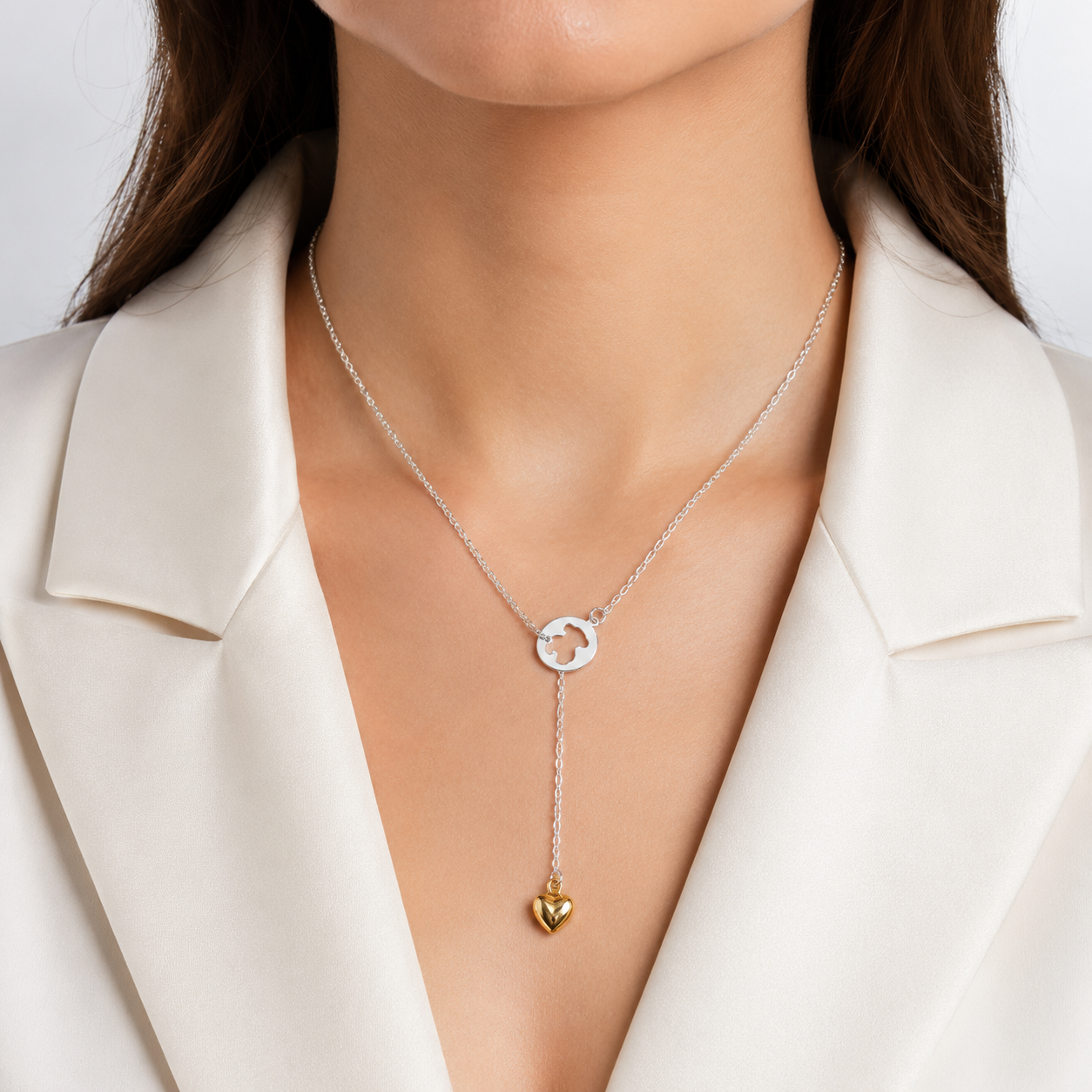 Collar Osito Corazon Dorado Plata Ley 925