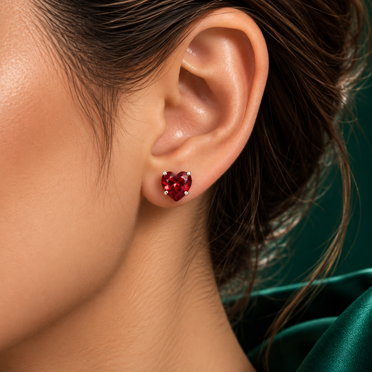 Arete Corazon Rojo #8 Plata Ley 925