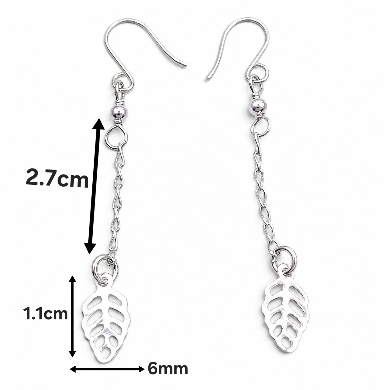 Arete Largo Hojas Plata Ley 925