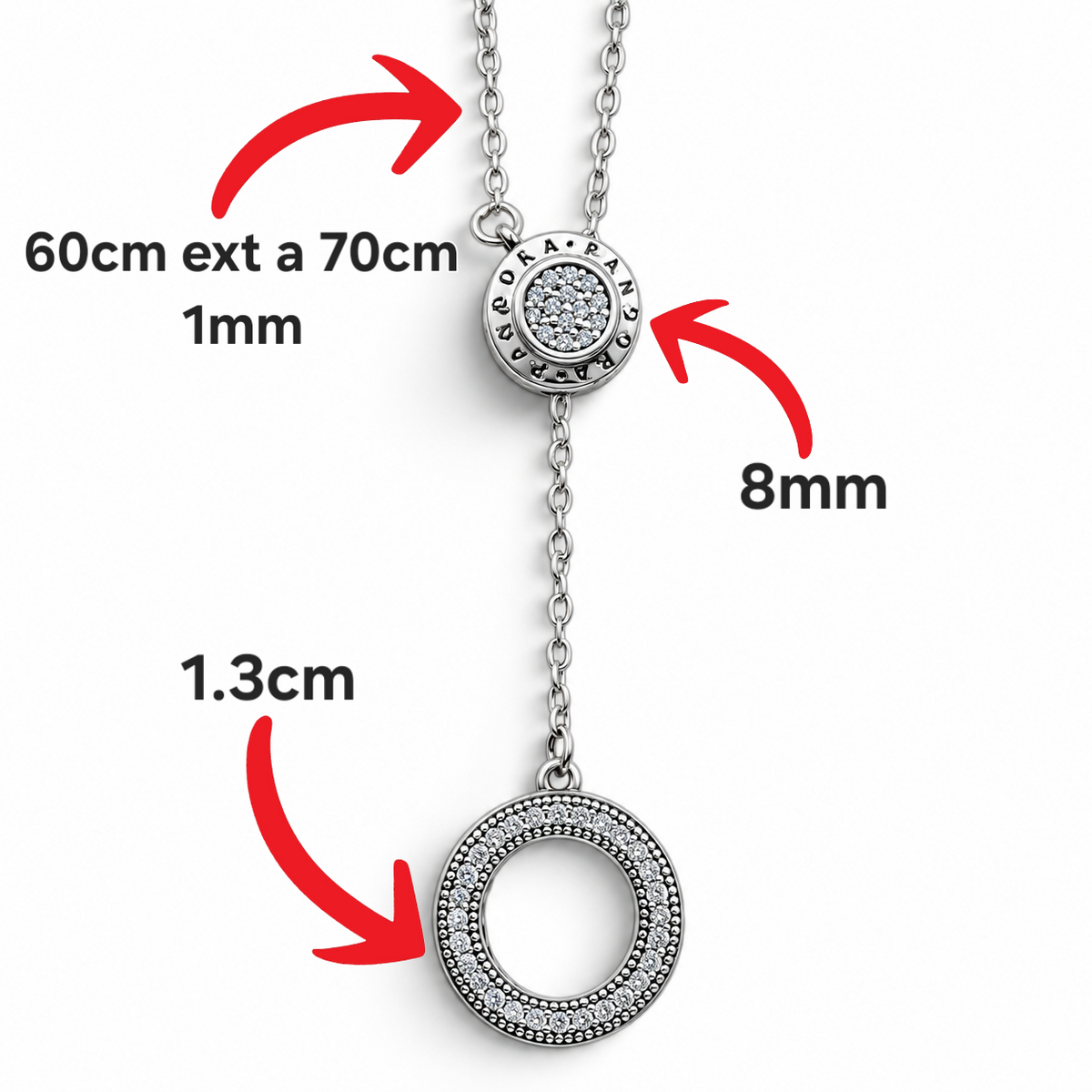 Collar Zirconia Ajustable Pan Plata Ley 925