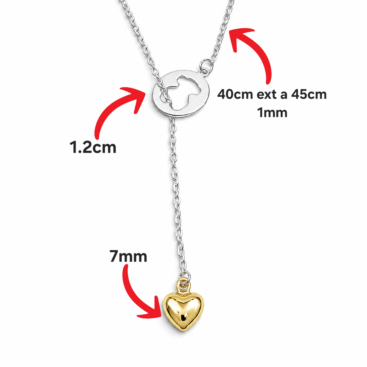 Collar Osito Corazon Dorado Plata Ley 925
