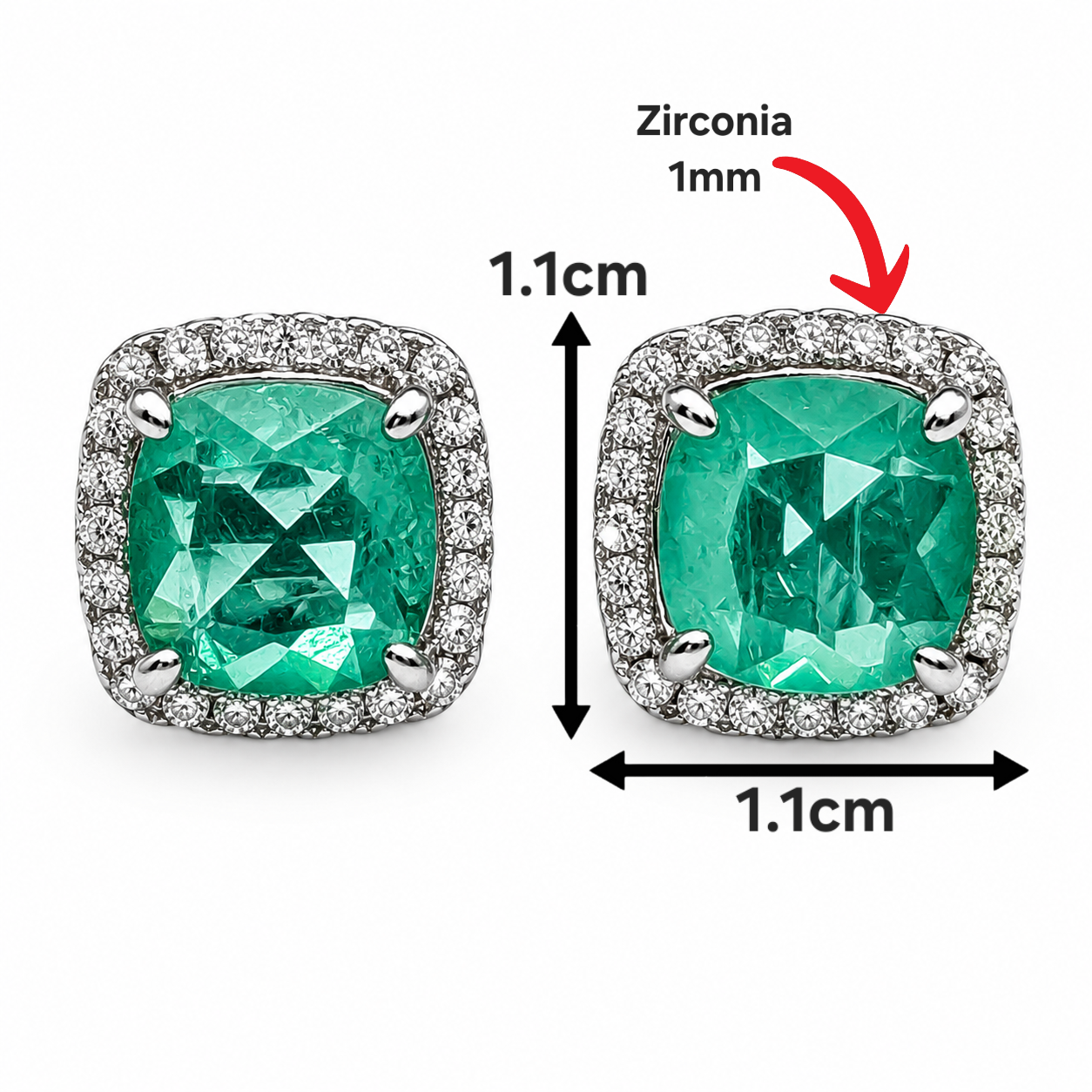 Arete Zirconia Verde Plata Ley 925