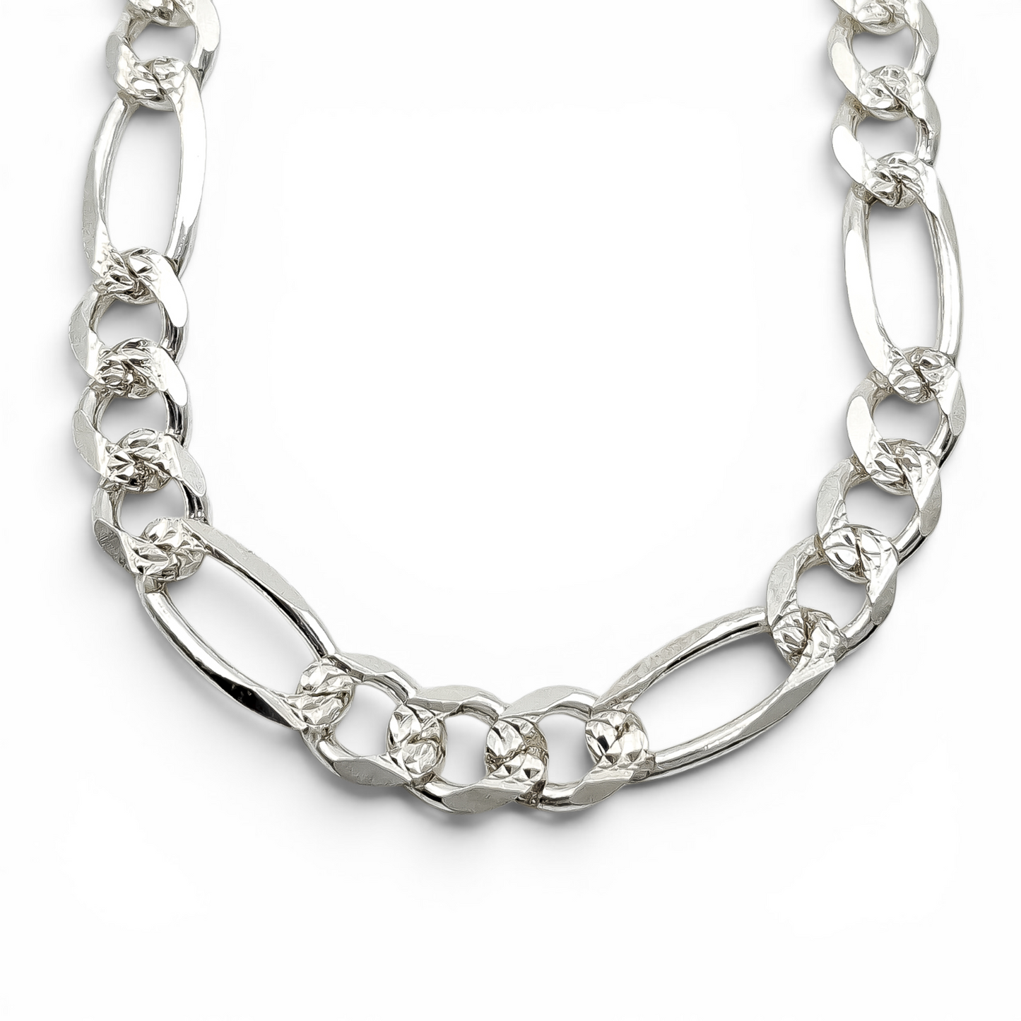 Cadena Figaro 7mm Diamantada Plata Ley 925
