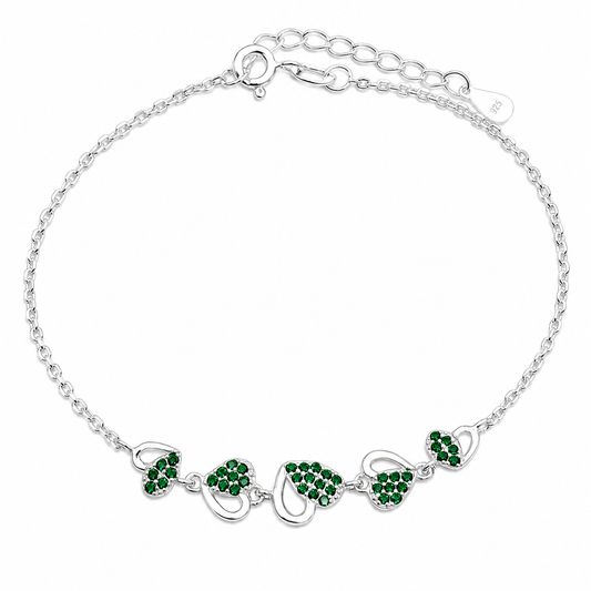 Pulsera Corazones Verde Plata Ley 925