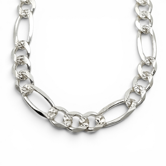 Cadena Figaro Diamantada 7mm Plata Ley 925