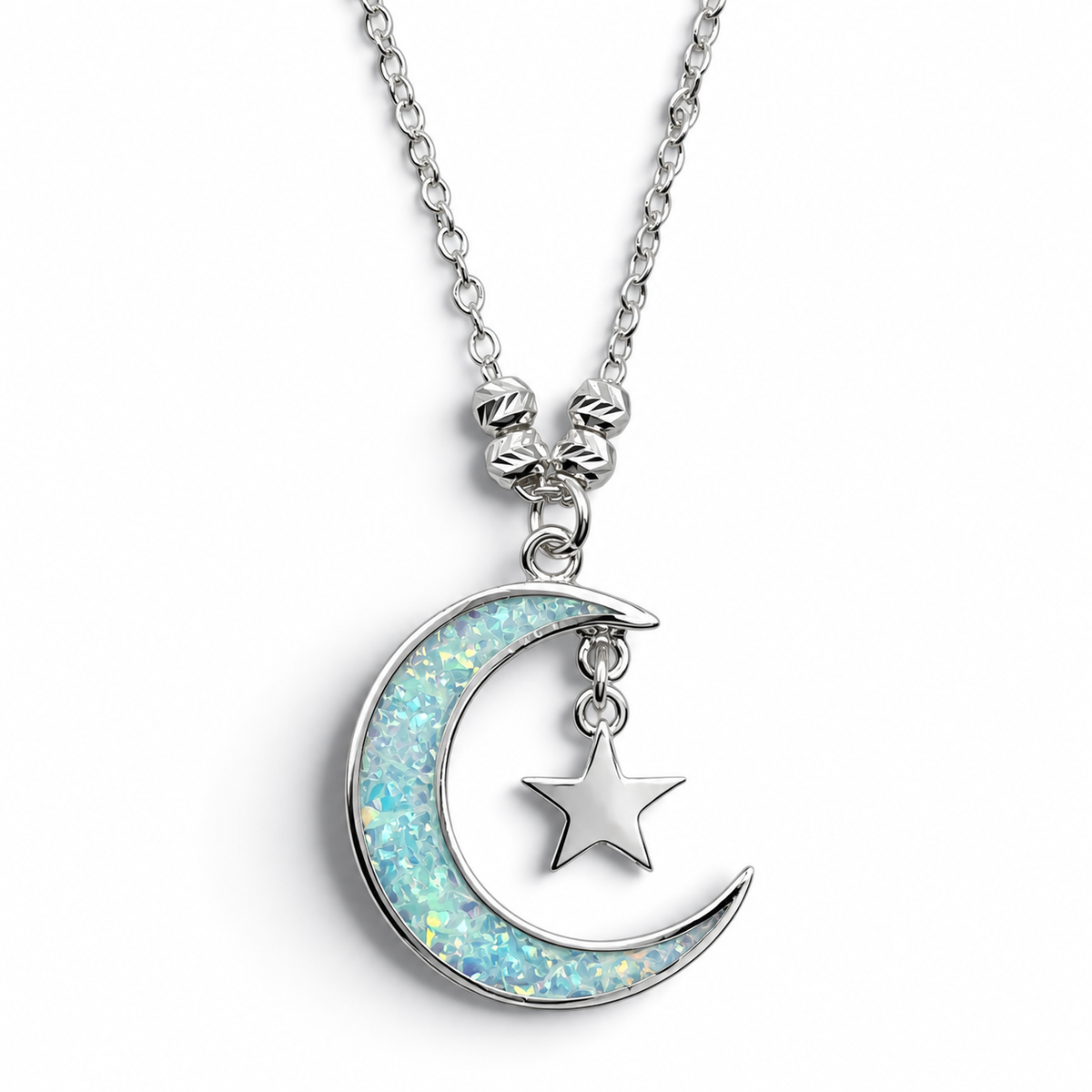 Collar Luna Opalo Blanco Plata Ley 925