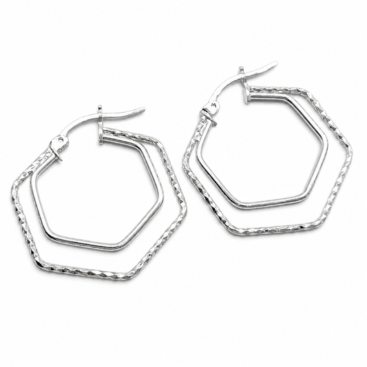 Arracada Hexagono Plata Ley 925