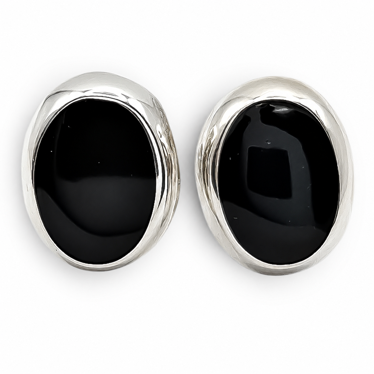 Arete Ovalo Negra Plata Ley 925