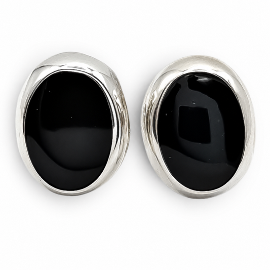 Arete Ovalo Negra Plata Ley 925