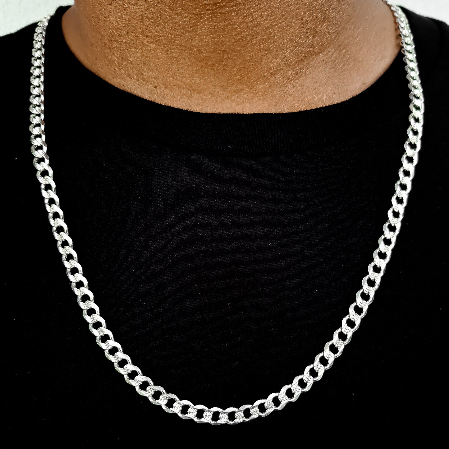 Cadena Cubana Diamantada 6mm Plata Ley 925