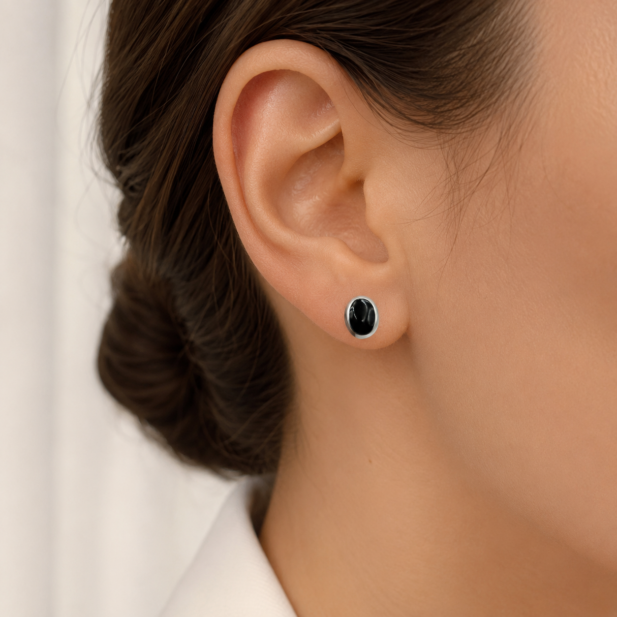 Arete Ovalo Negra Plata Ley 925