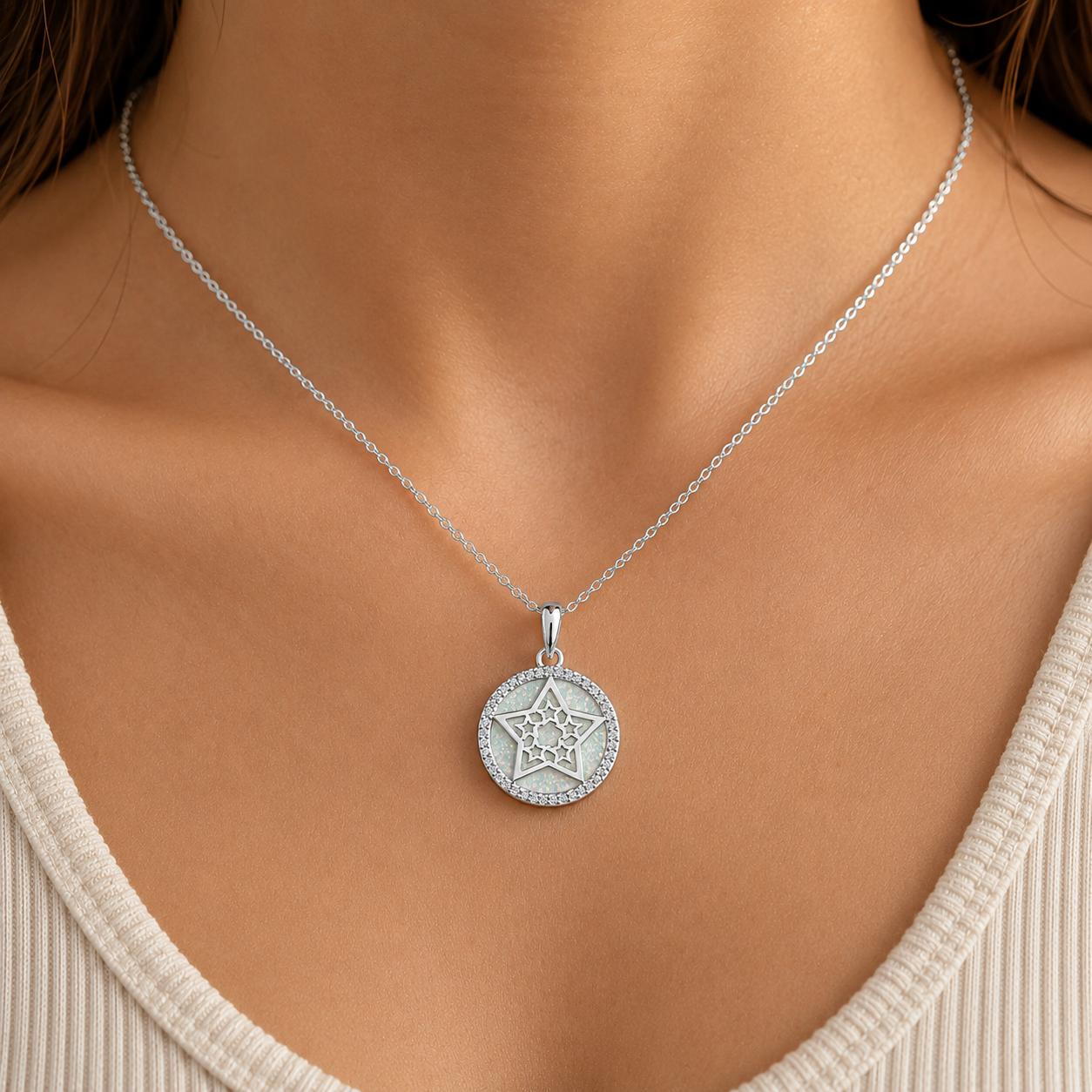 Dije Estrella Opalo Blanco Plata Ley 925
