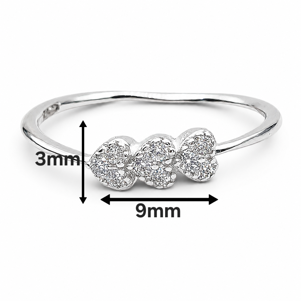 Anillo 3 Corazoncitos Plata Ley 925