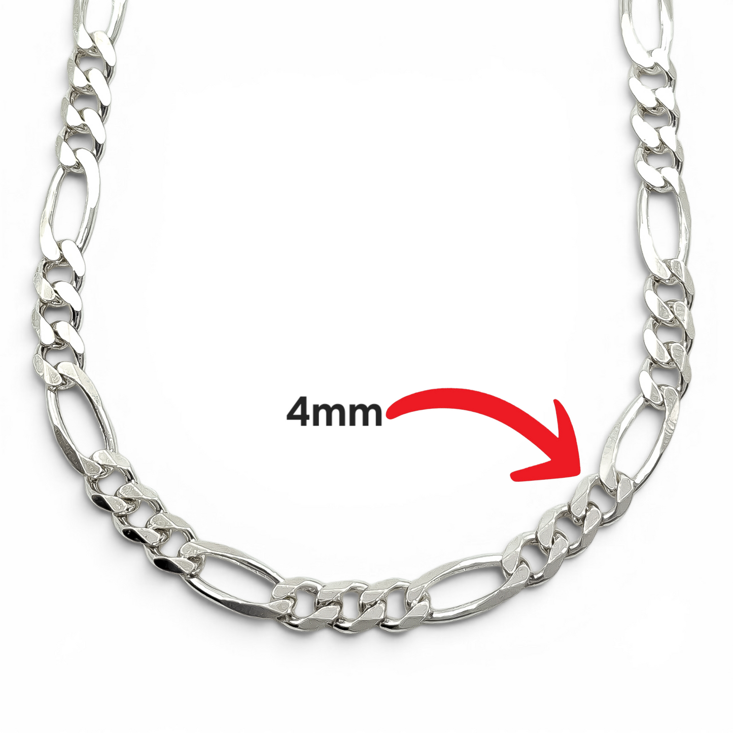 Cadena Figaro Lisa 4mm Plata Ley 925