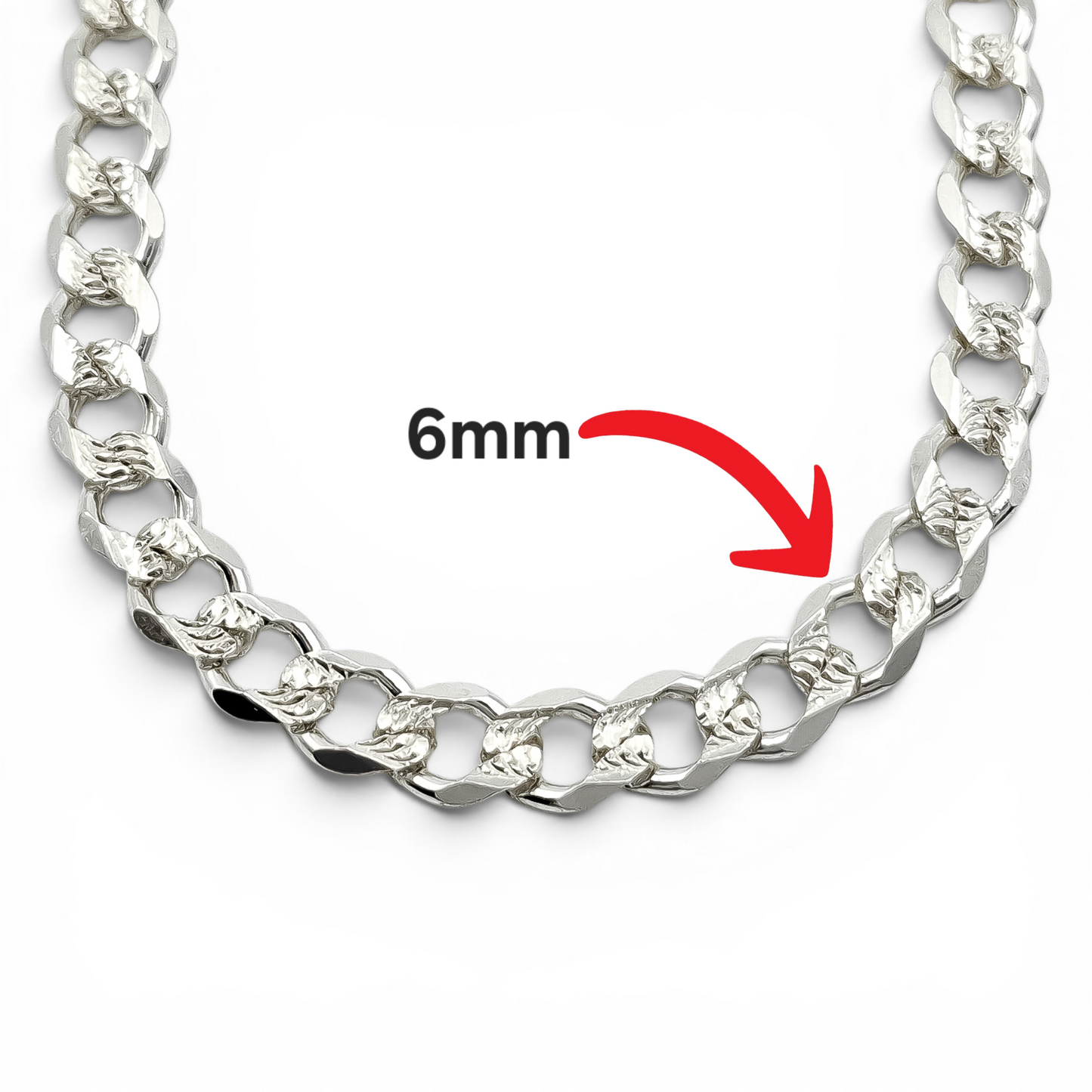 Cadena Cubana Diamantada 6mm Plata Ley 925