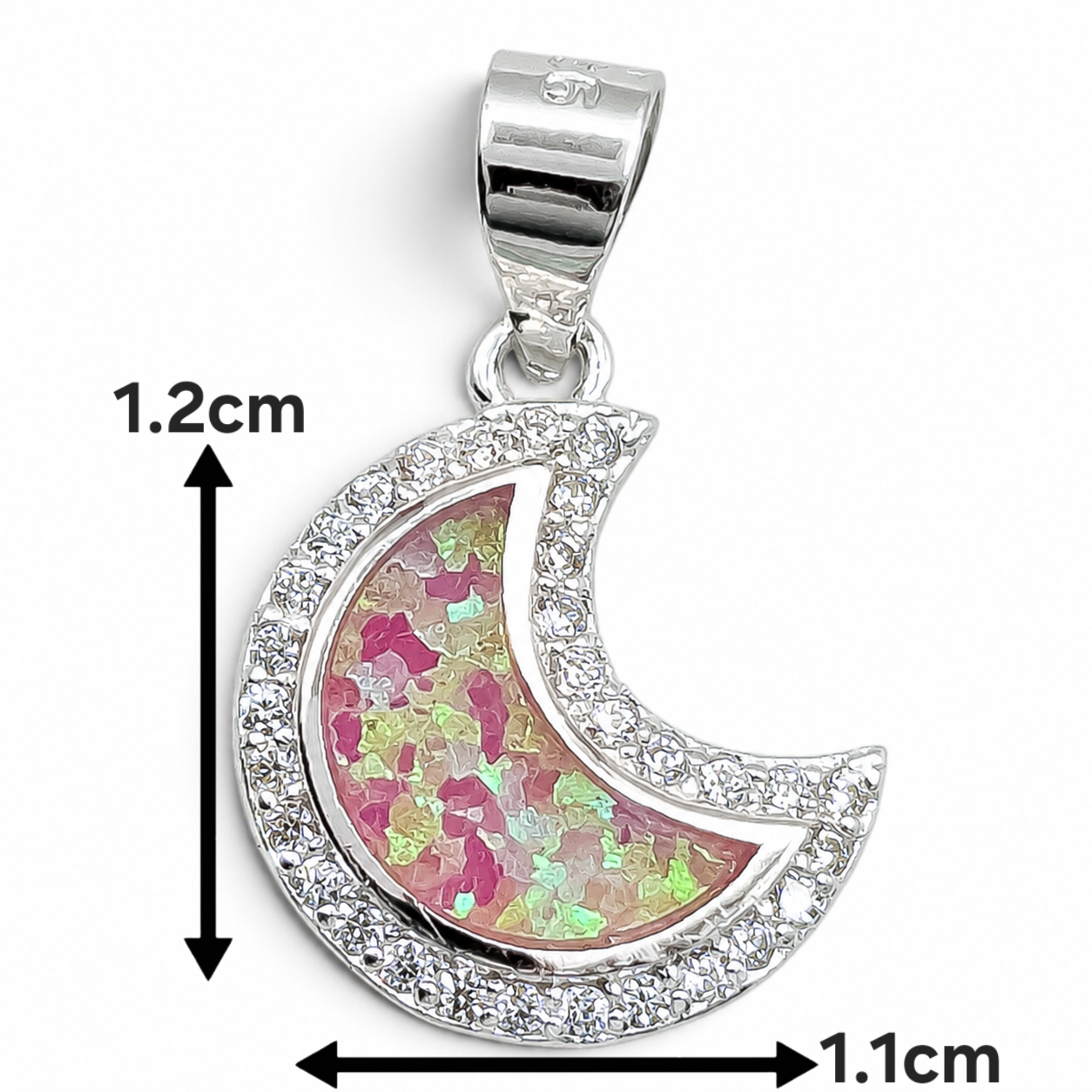Dije Media Luna Rosa Opalo Plata Ley 925