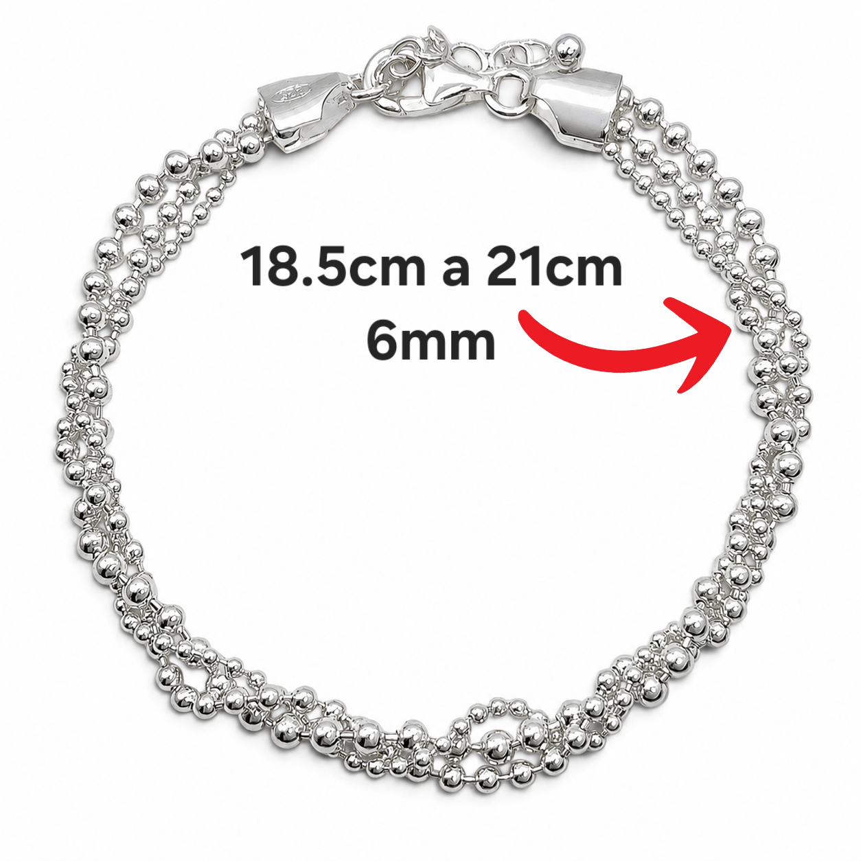 Pulsera Bola Triple Plata Ley 925