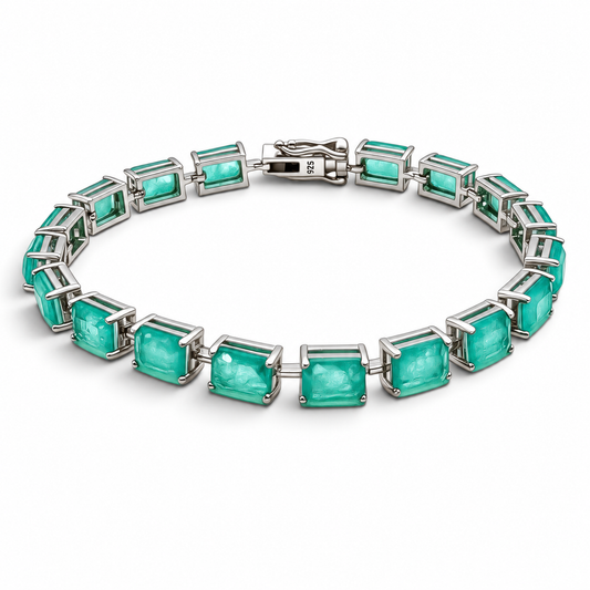 Pulsera Aqua Rectangulo Turmalina Plata Ley 925