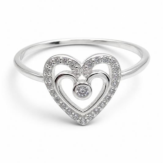 Anillo Corazon Blanco Plata Ley 925