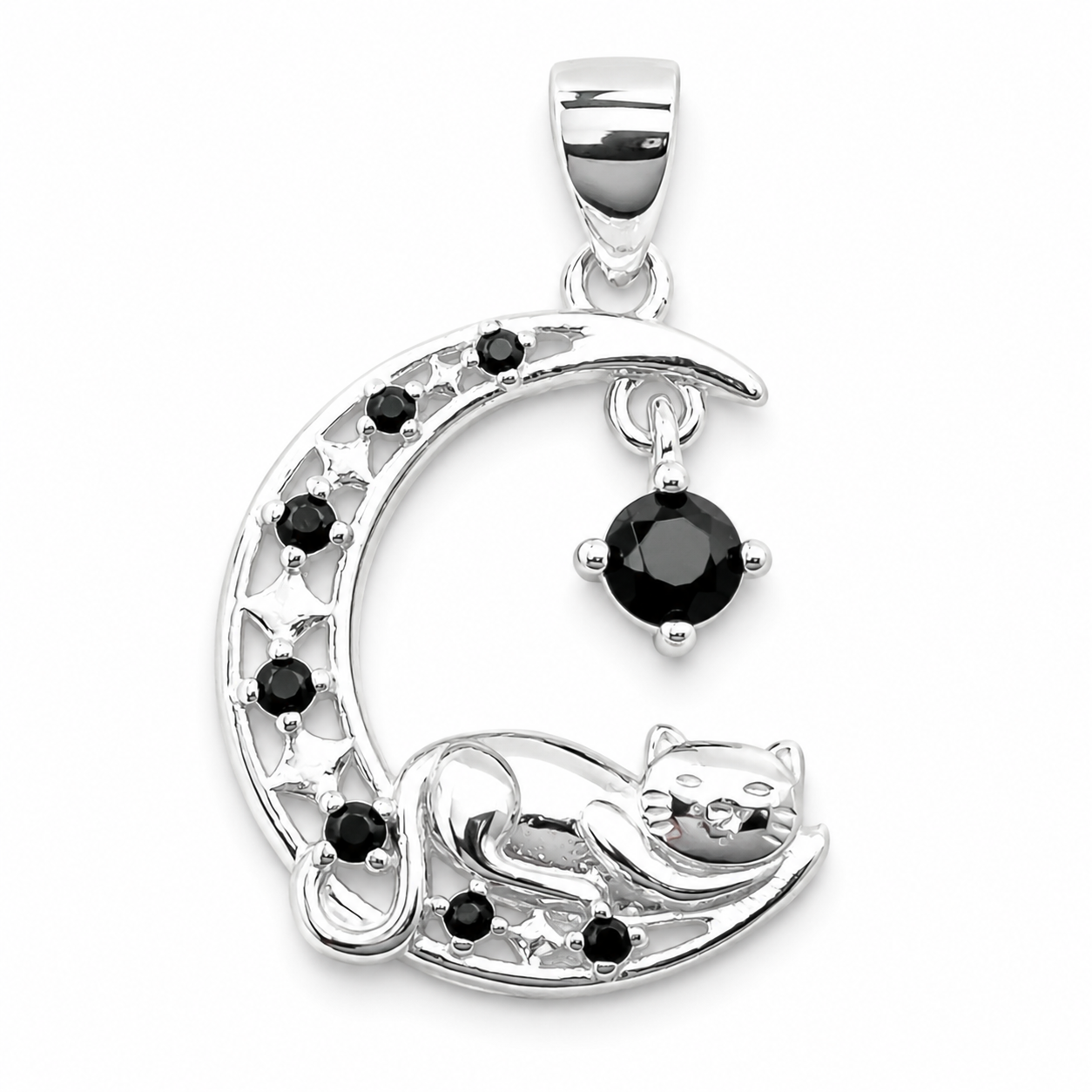 Dije Gato Luna Negro Plata Ley 925
