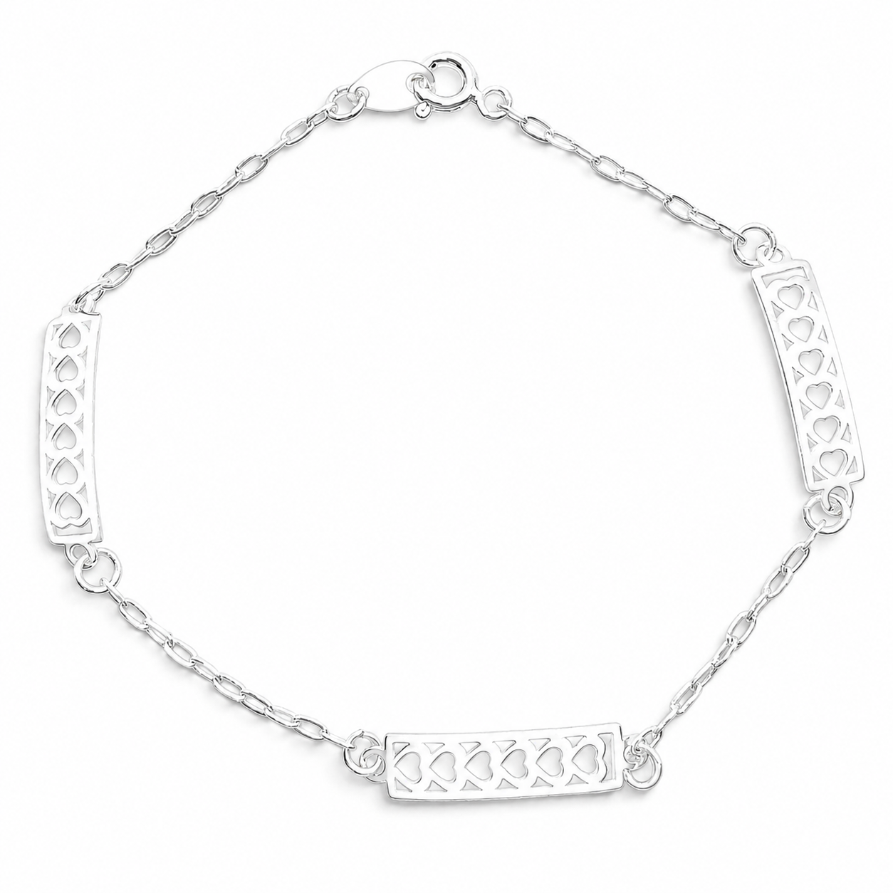 Pulsera Placa Corazones Plata Ley 925