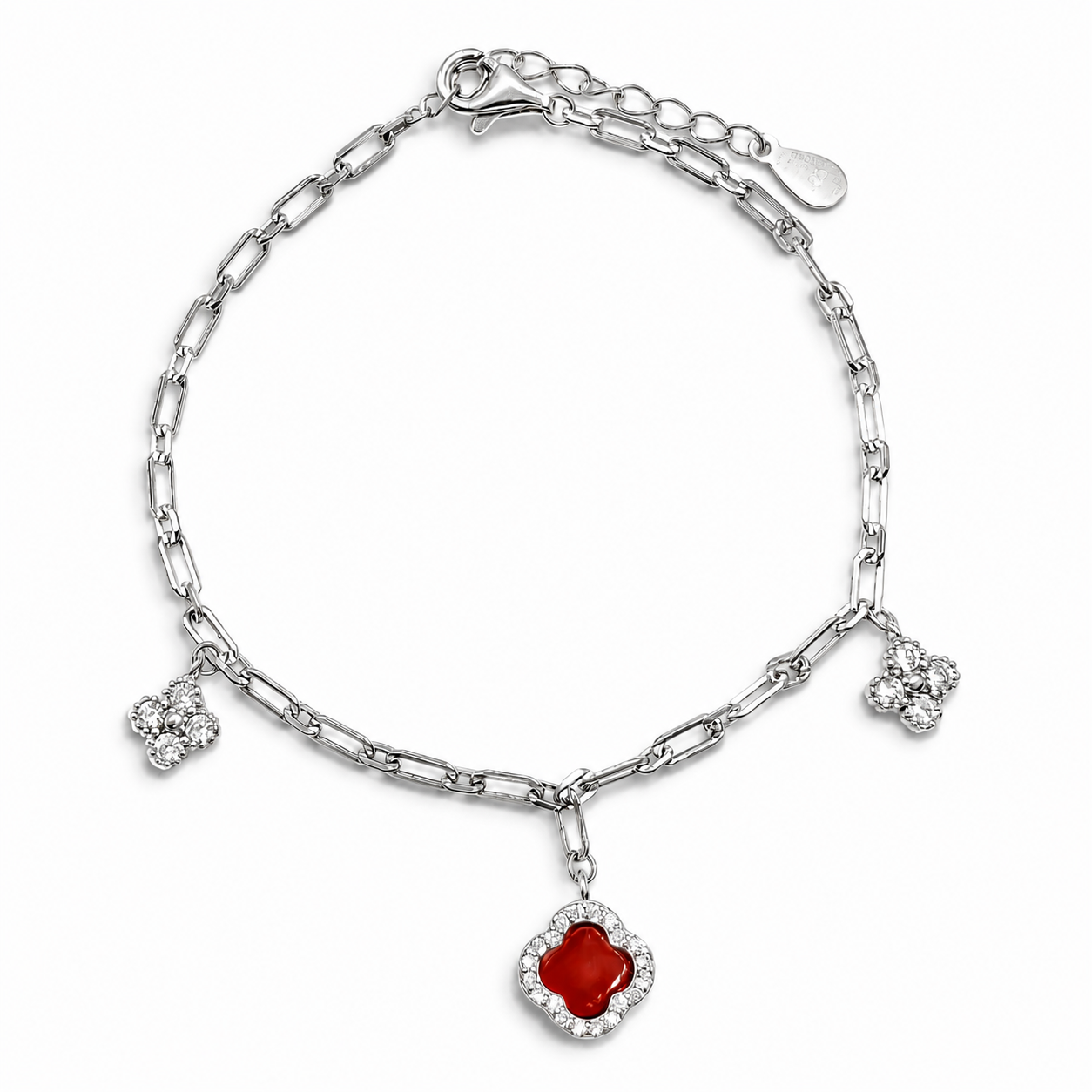 Pulsera Van Roja 3 Treboles Plata Ley 925
