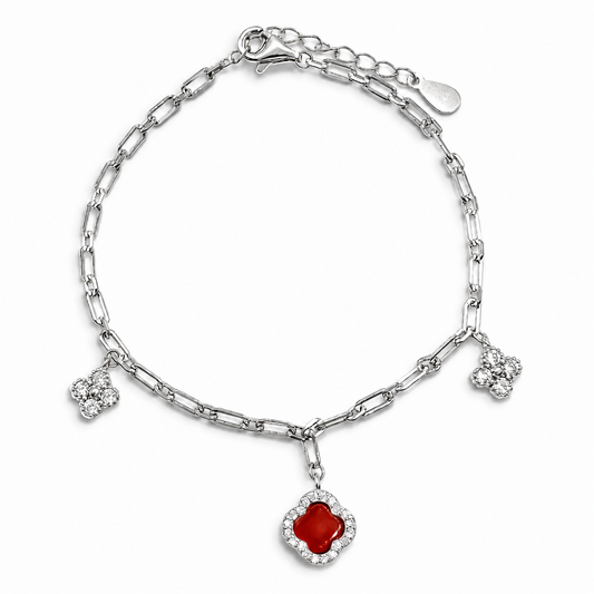 Pulsera Van Roja 3 Treboles Plata Ley 925
