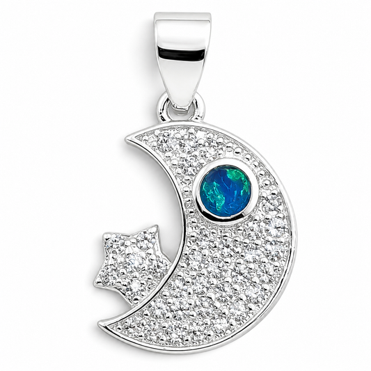 Dije Luna Opalo Azul Plata Ley 925
