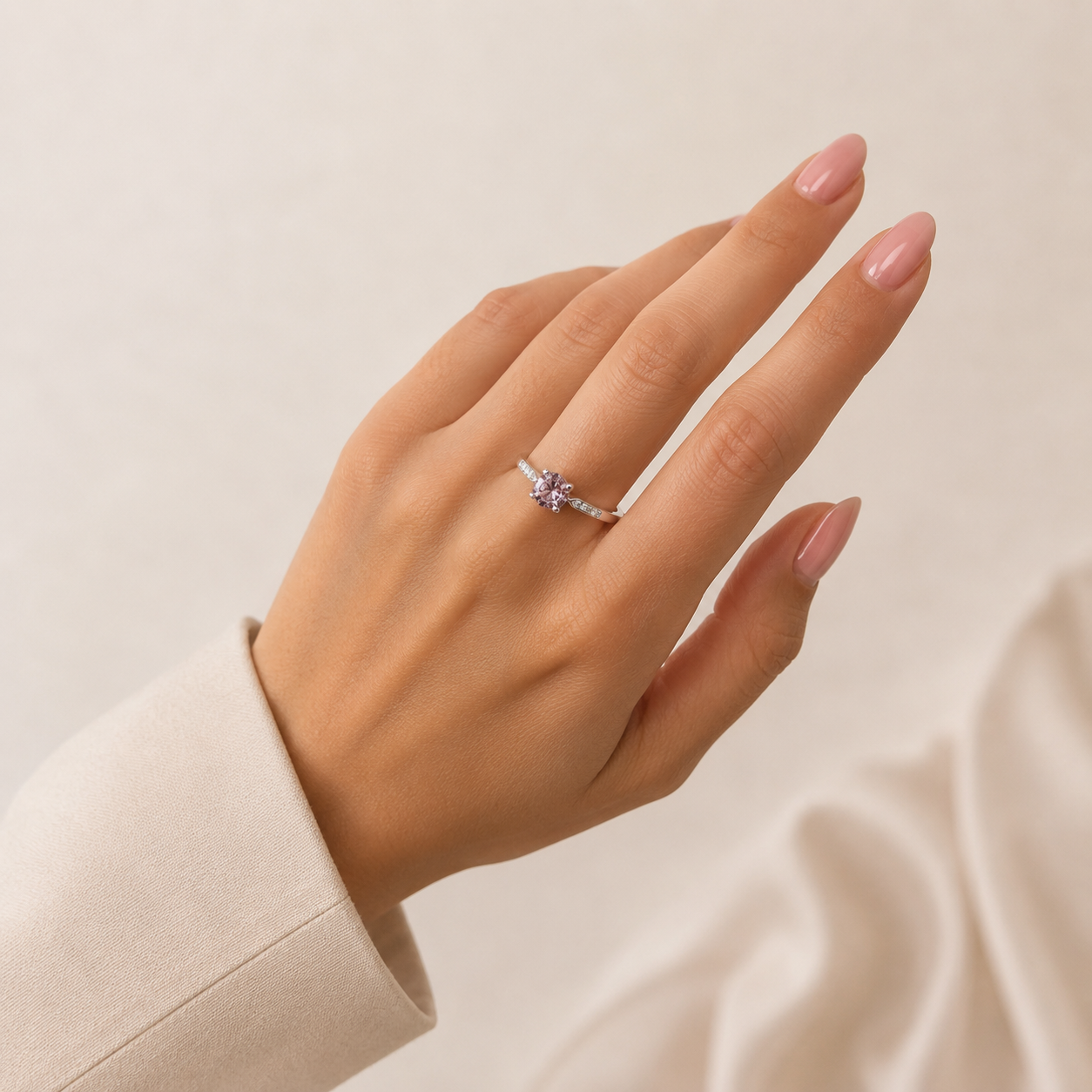 Anillo Promesa Lila Plata Ley 925
