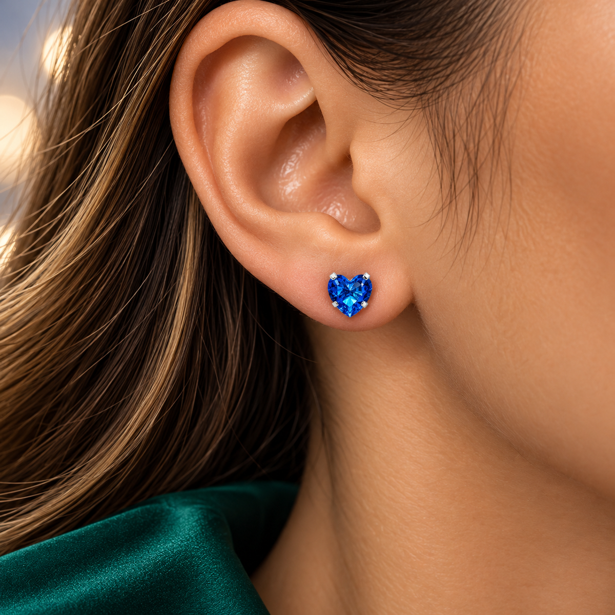 Arete Corazon Aqua #8 Plata Ley 925