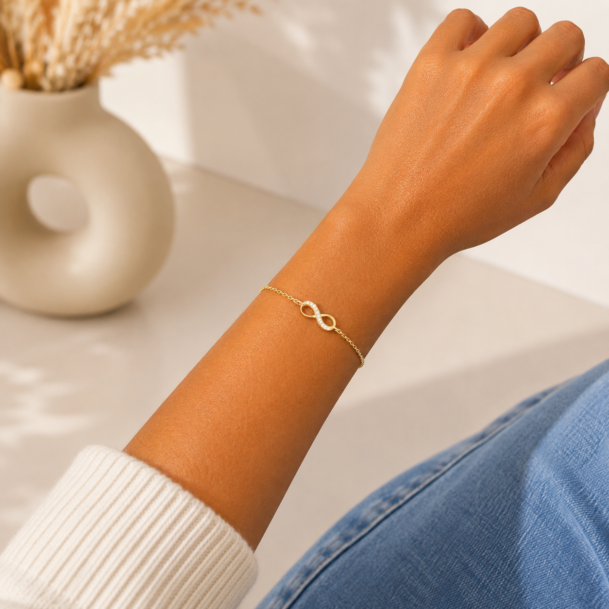 Pulsera Infinito Dorada Chica Plata Ley 925