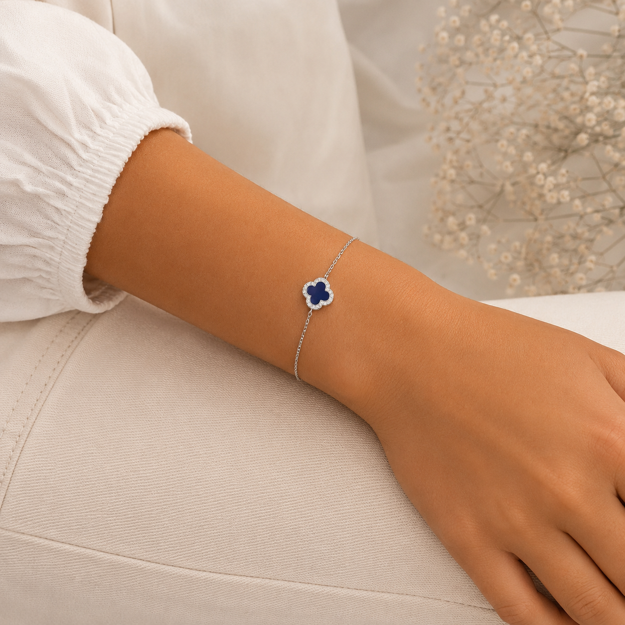 Pulsera Van Azul 1 Trebol Plata Ley 925
