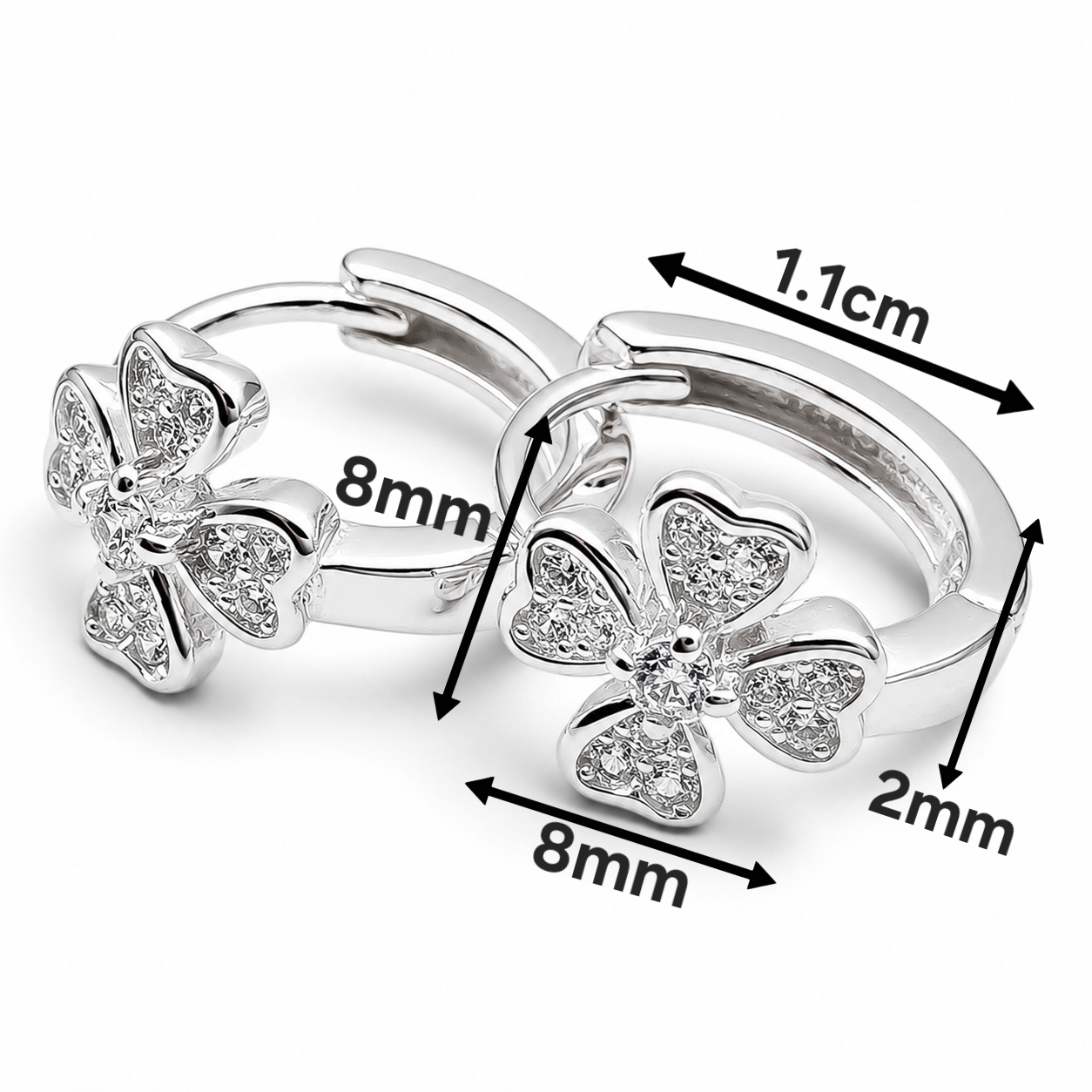 Hugguies Trebol Zirconia Plata Ley 925