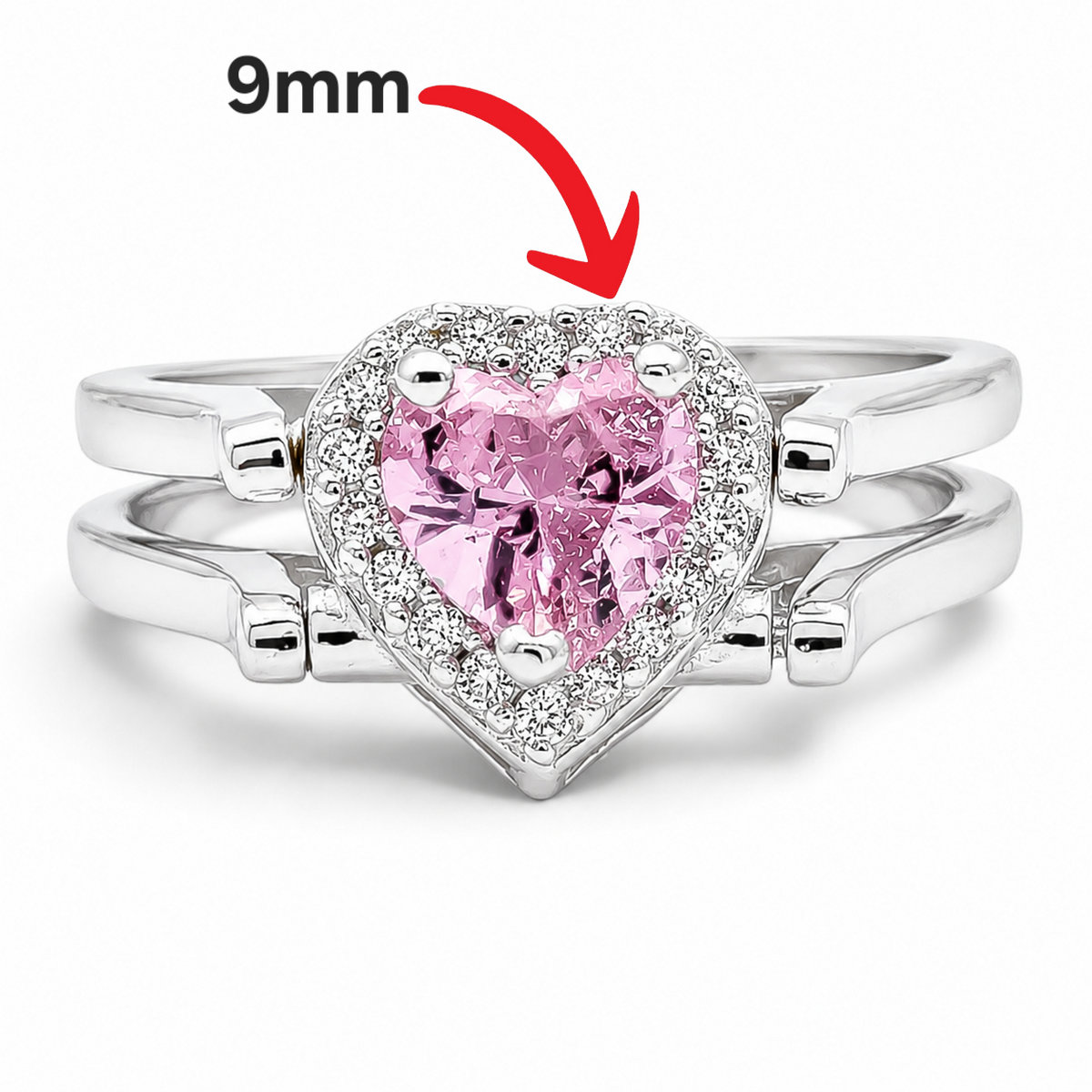 Anillo Doble Vista Corazon Rosa Plata Ley 925