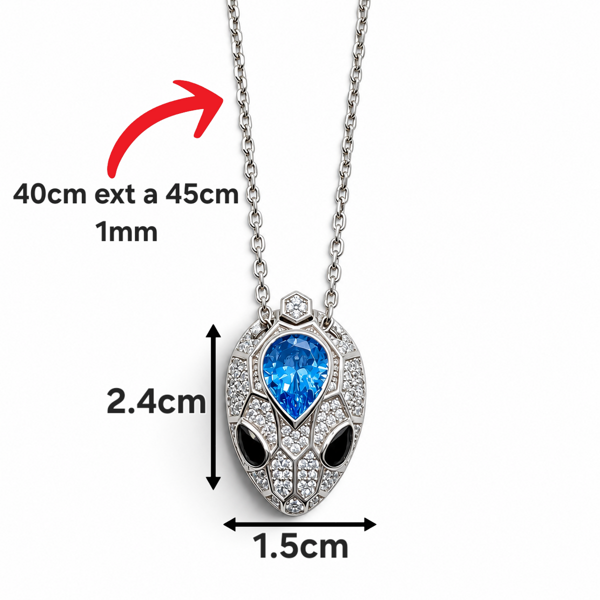 Collar Cabeza de Serpiente Zirconia Plata Ley 925
