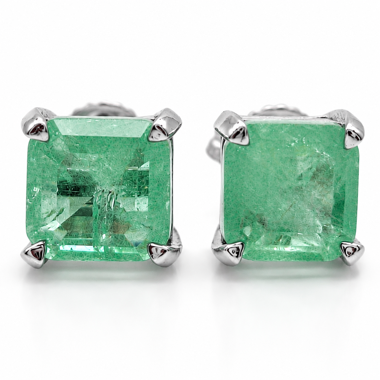 Arete Cuadro Verde Plata Ley 925