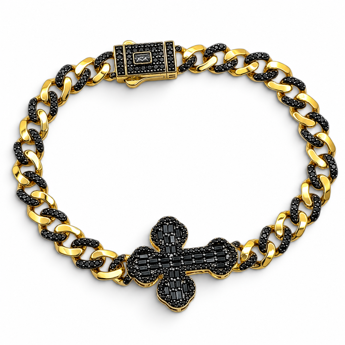Pulso Cruz Mona Negro 6mm Plata Ley 925