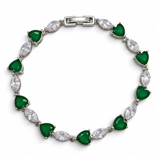 Pulsera Corazones Semilla Verde Turmalina Plata Ley 925