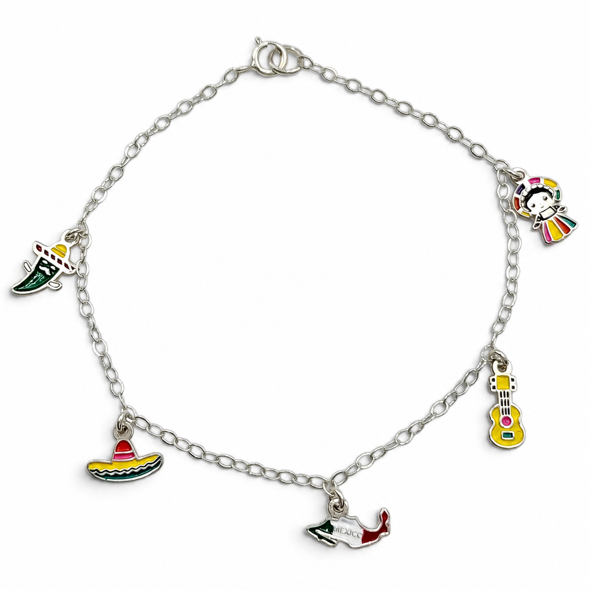 Pulsera Mexicana Colgantes Plata Ley 925