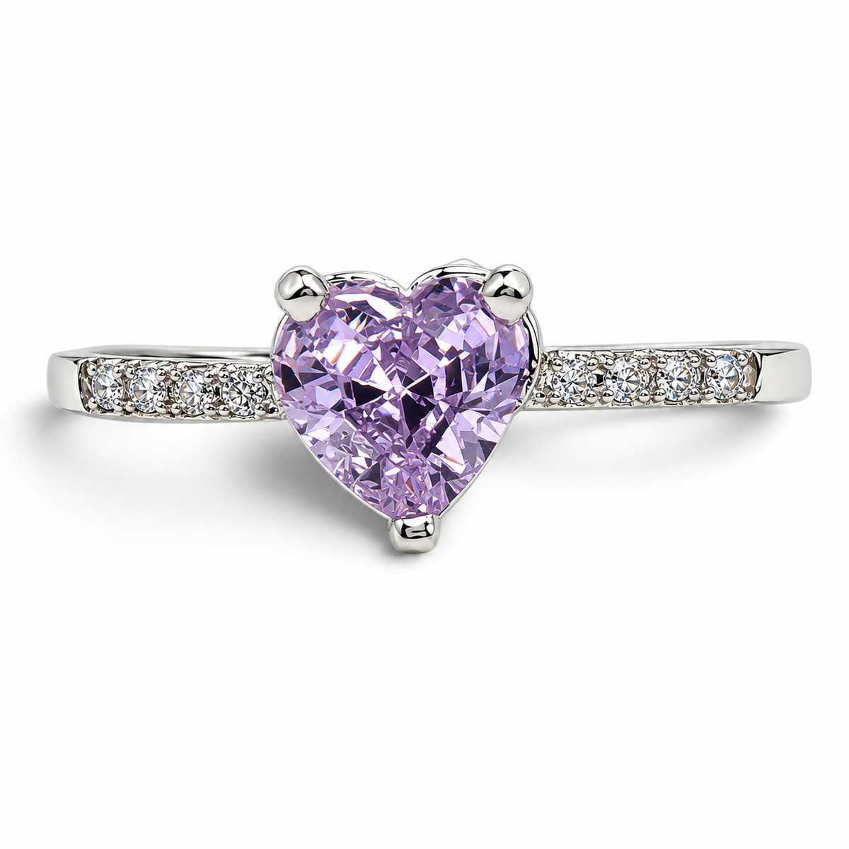 Anillo Corazon Lila Plata Ley 925