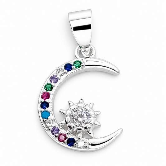 Dije Luna Zirconia Colores Plata Ley 925