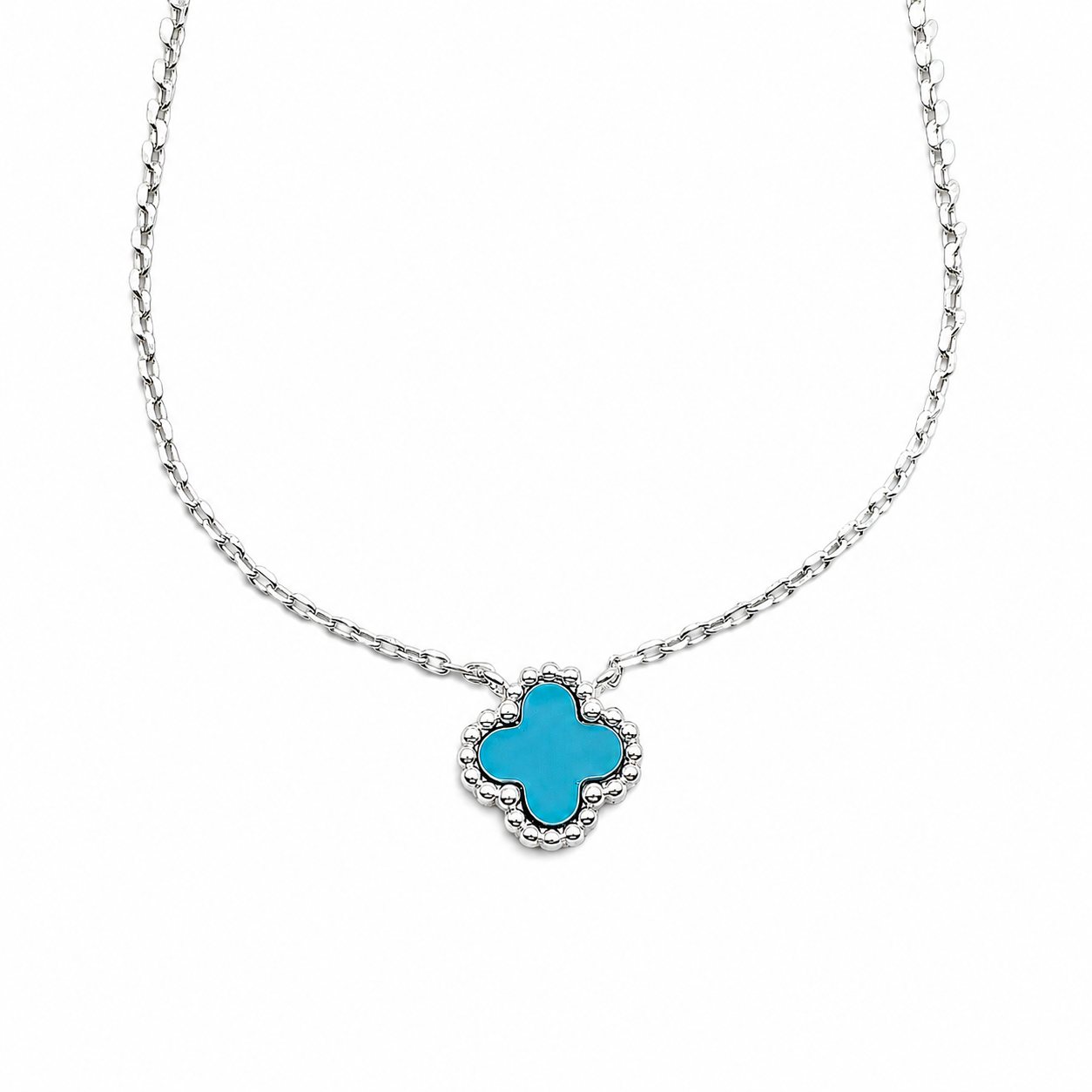 Collar Van Azul 1 Trebol Plata Ley 925