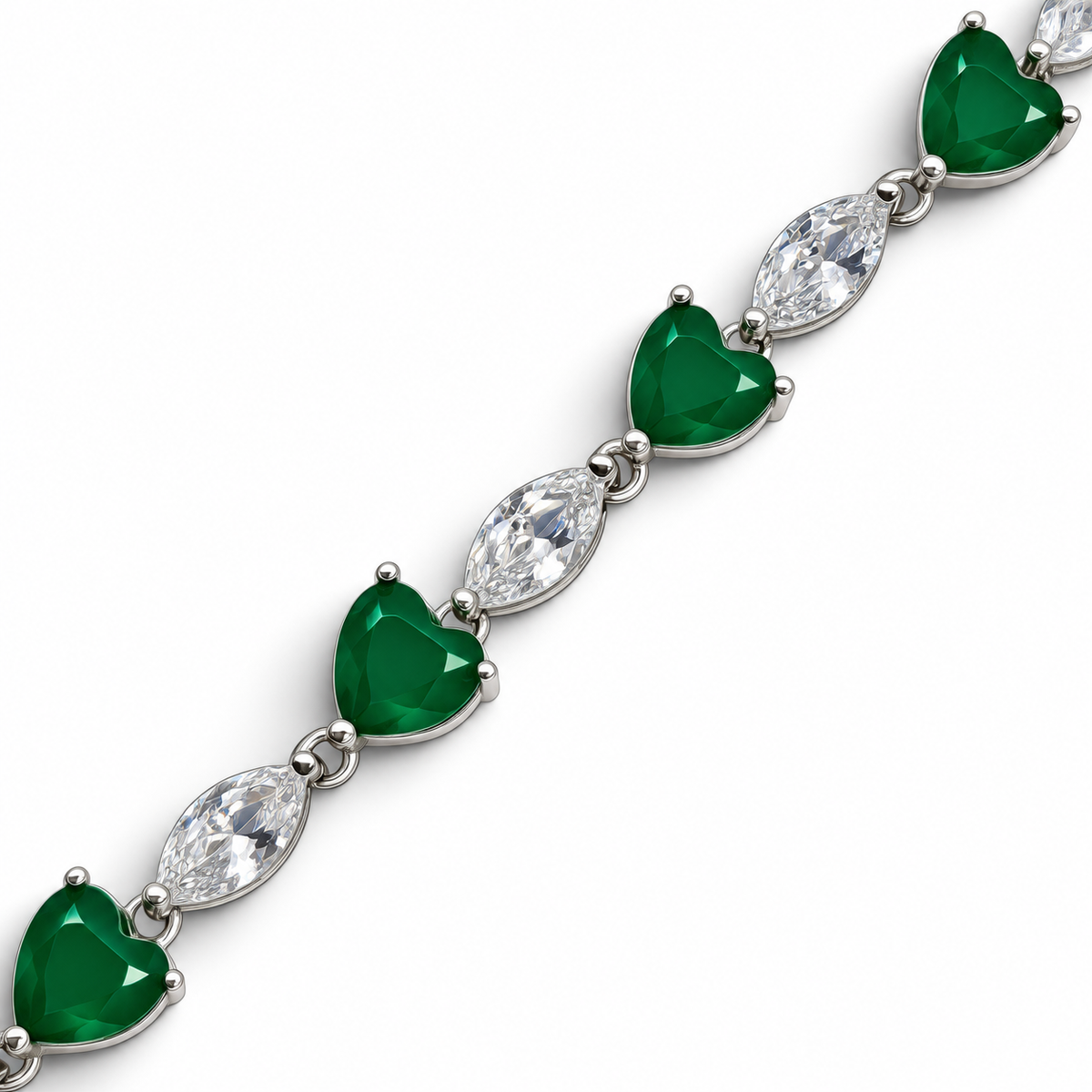 Pulsera Corazones Semilla Verde Turmalina Plata Ley 925