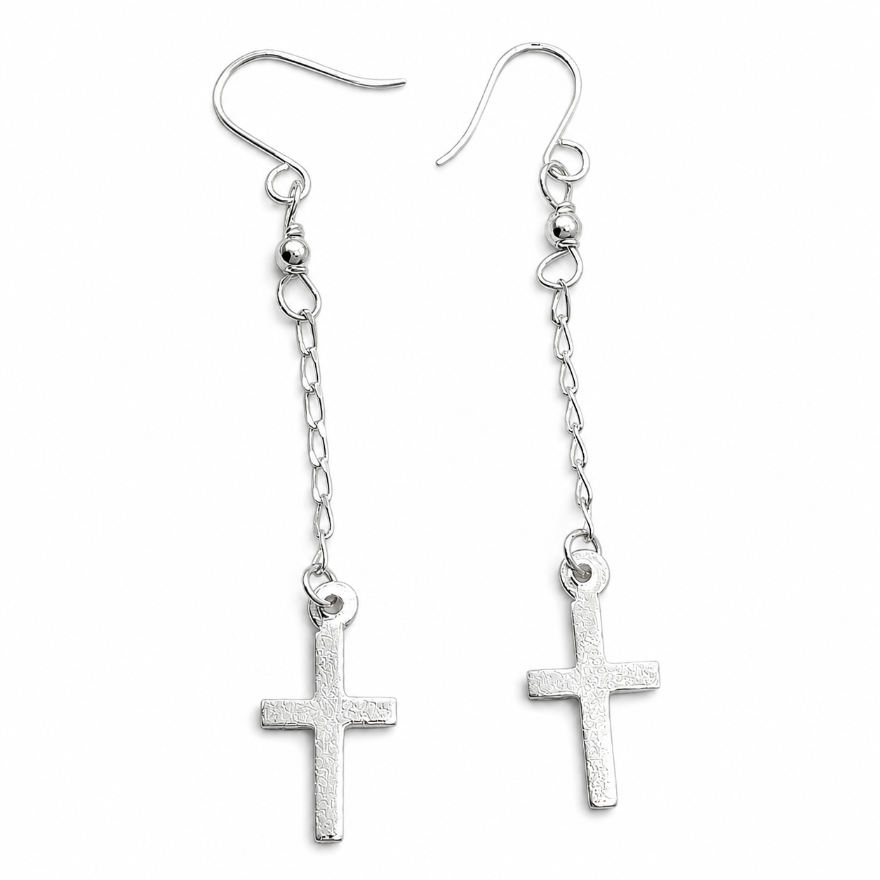 Arete Largo Cruz Plata Ley 925