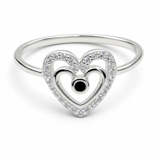 Anillo Corazon Negro Plata Ley 925