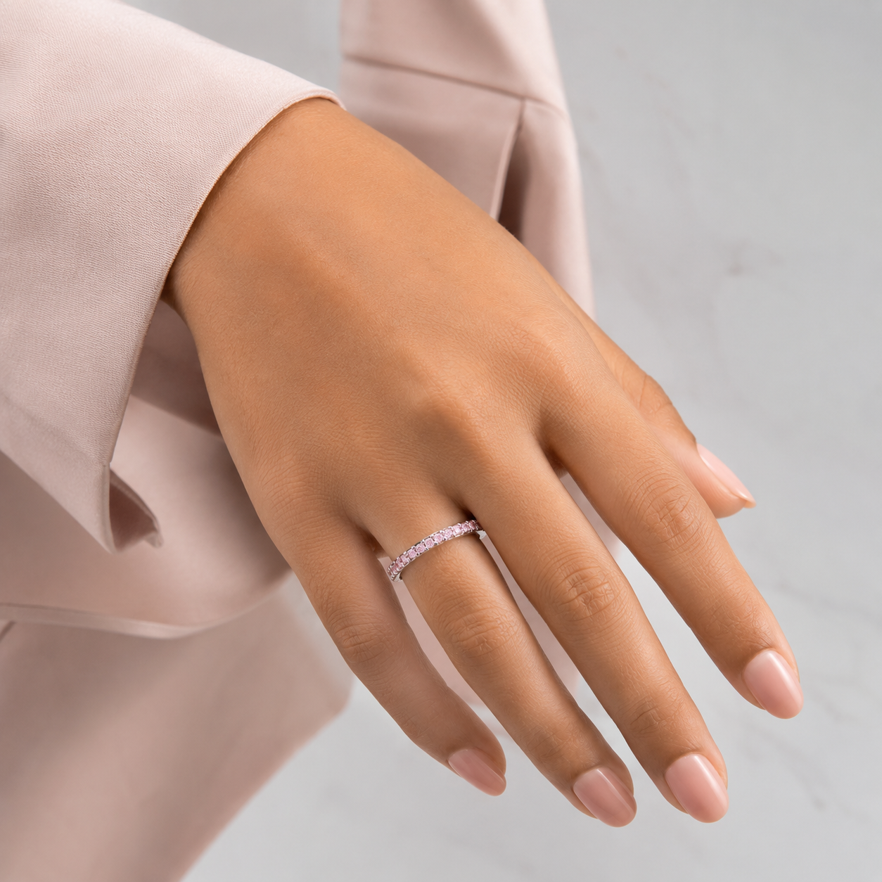 Anillo Zirconia Rosa Pan Plata Ley 925
