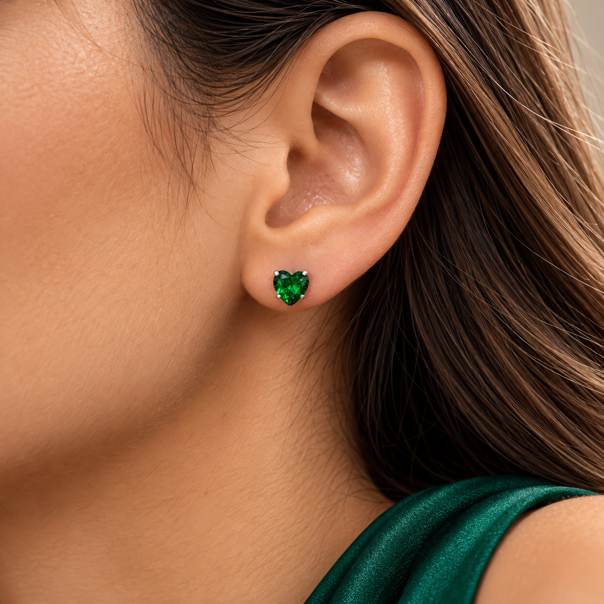Arete Corazon Verde #8 Plata Ley 925